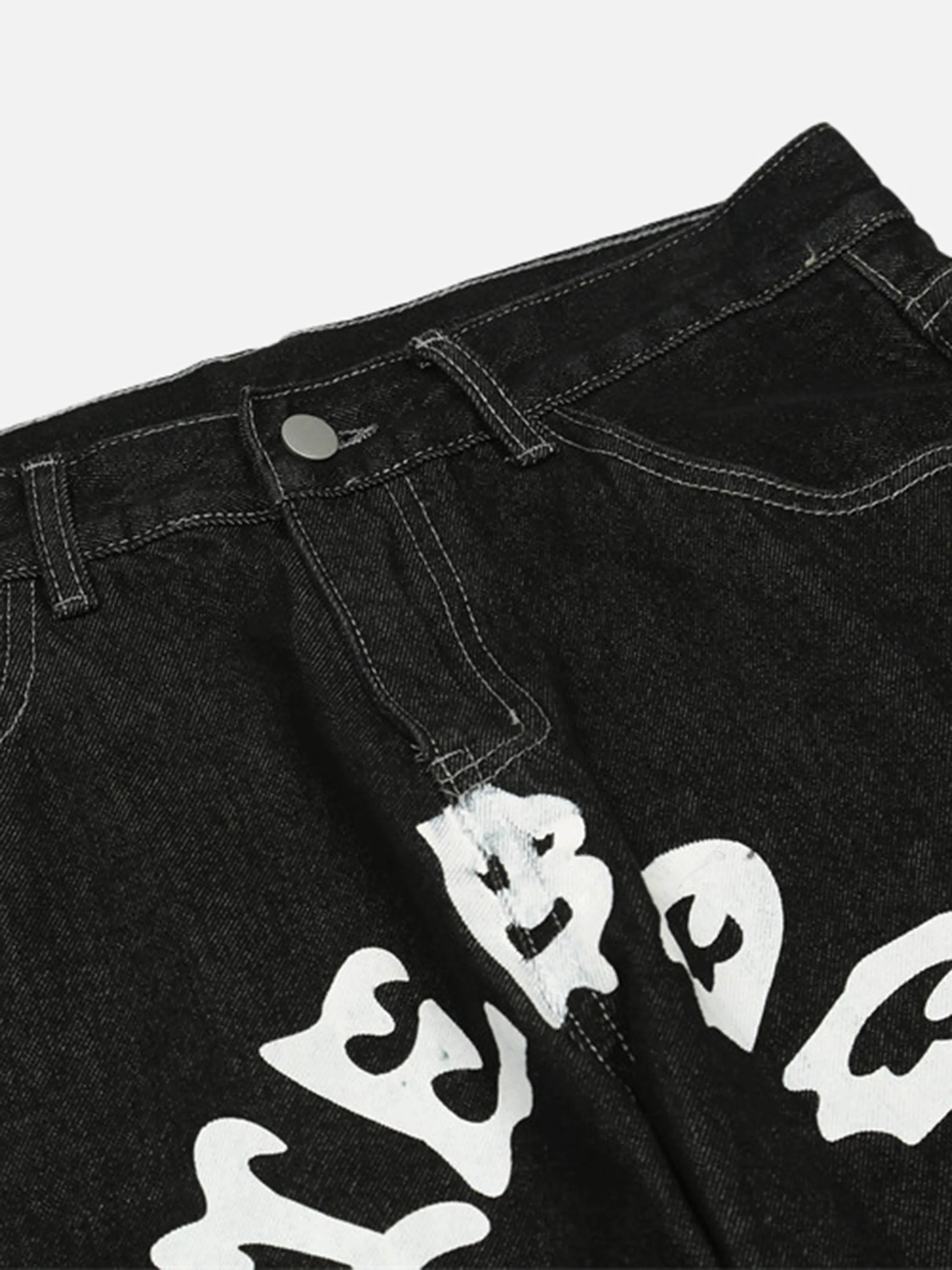 1984 Cartoon Pocket Print Washed Jeans