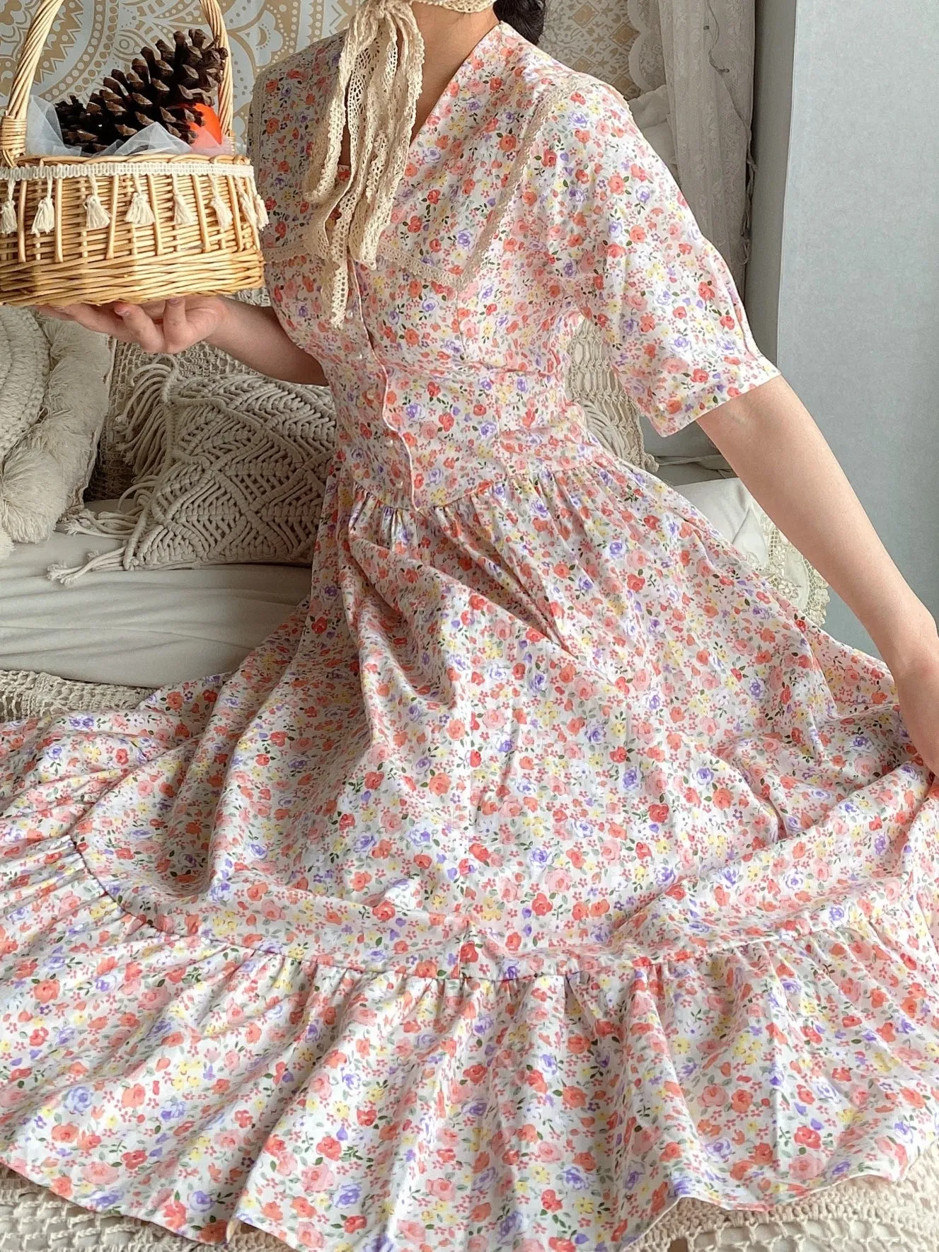 80's Laura Ashley Style Summer Floral Dress