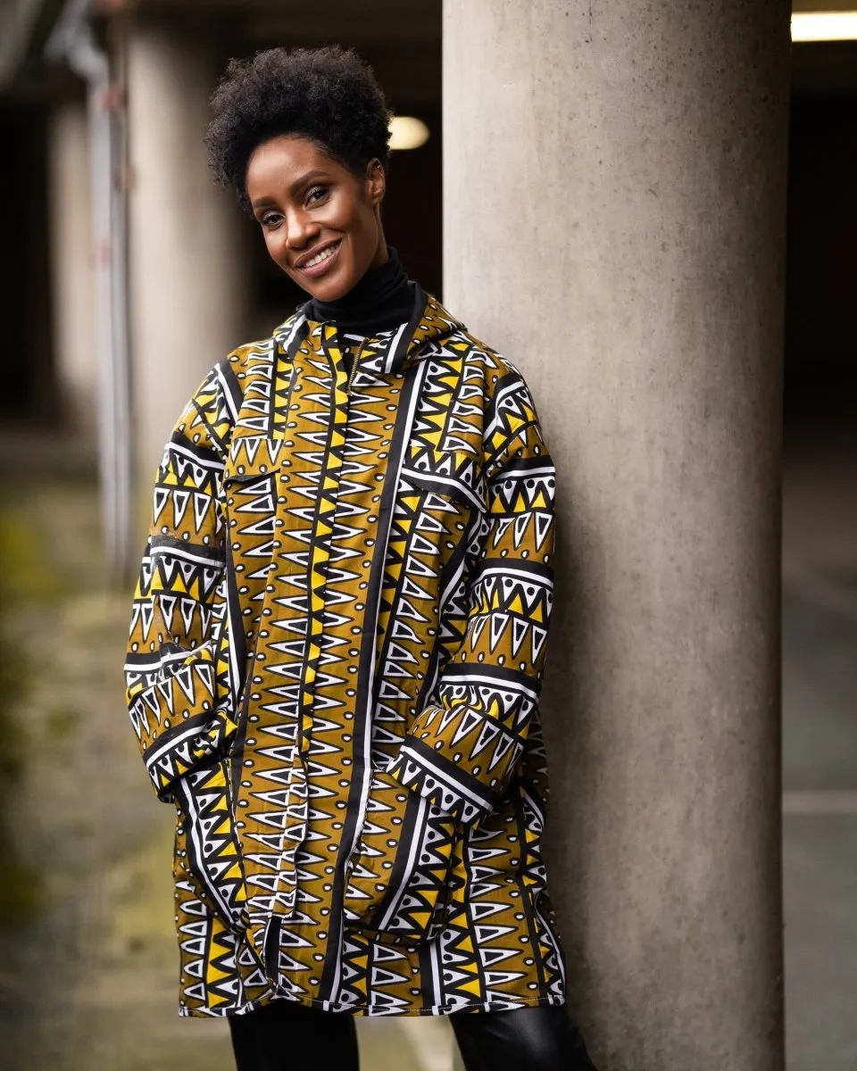 African Hooded Jacket In Earthy Tones Mud Cloth