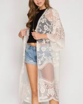 Anabelle Crochet Lace Midi Duster Cardigan in More Colors