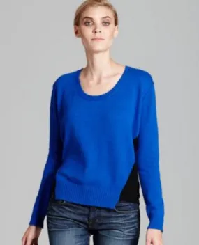 Aqua Women's Bryce Colorblock Inset Pullover Sweater, Blue, XS