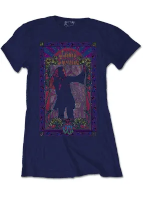 Band Shirts Janis Joplin Paisley &amp; Flowers Frame Girly T-Shirt Navy