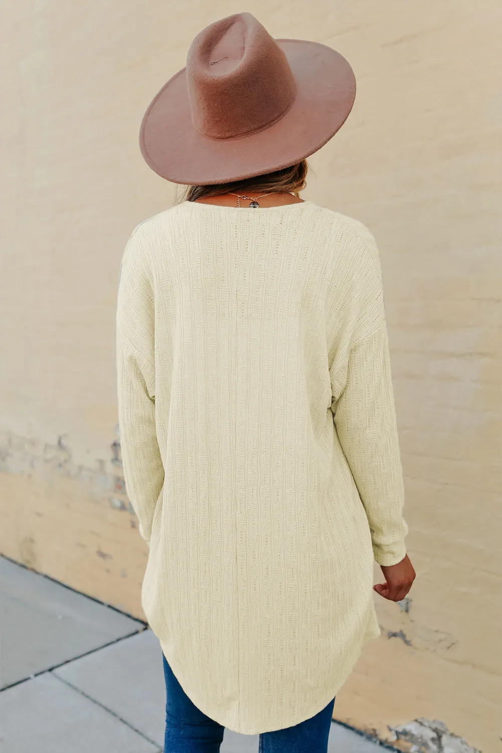 Beige Open Front Textured Knit Cardigan