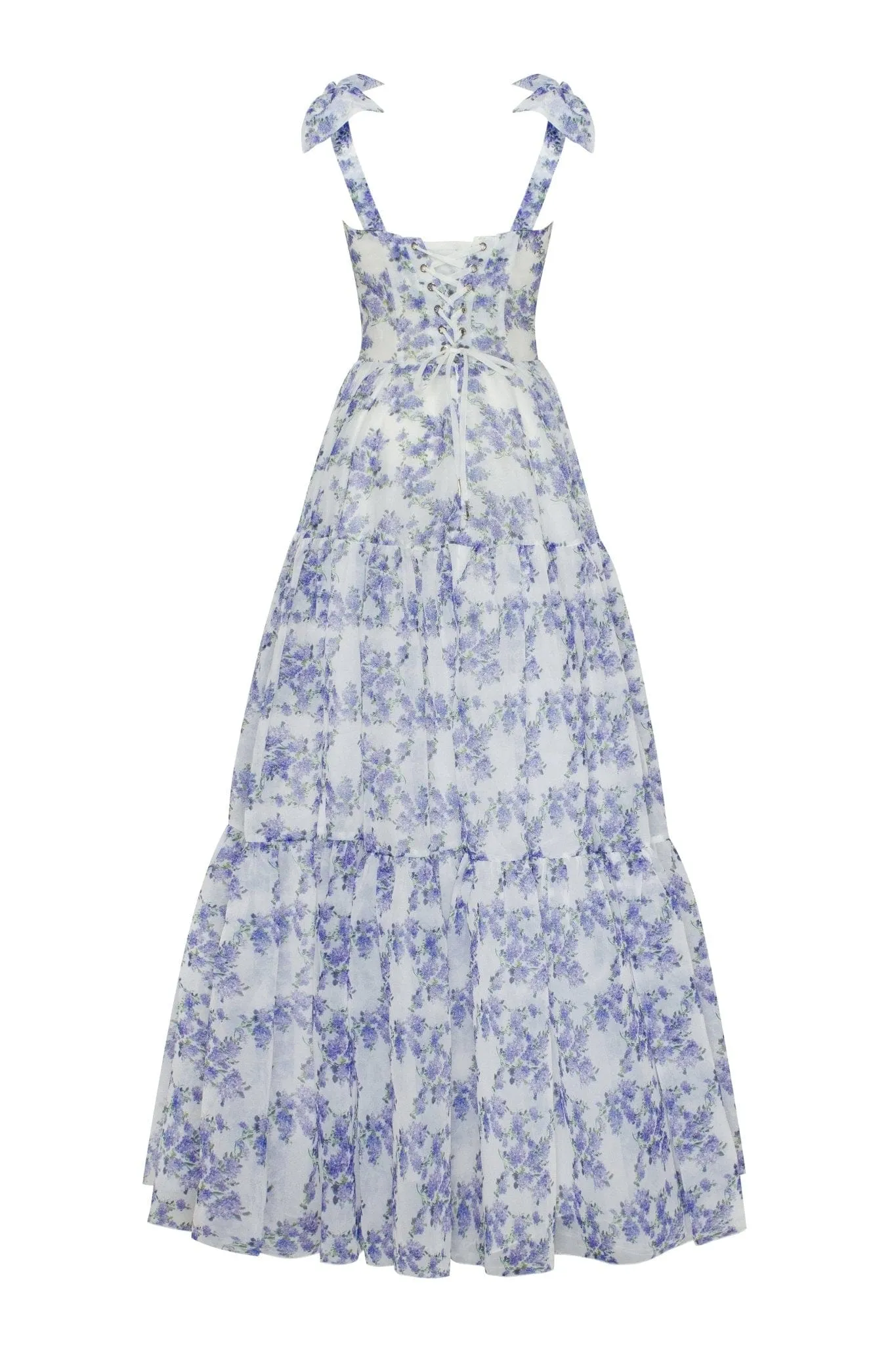 Blue Hydrangea tender tie-strap maxi dress