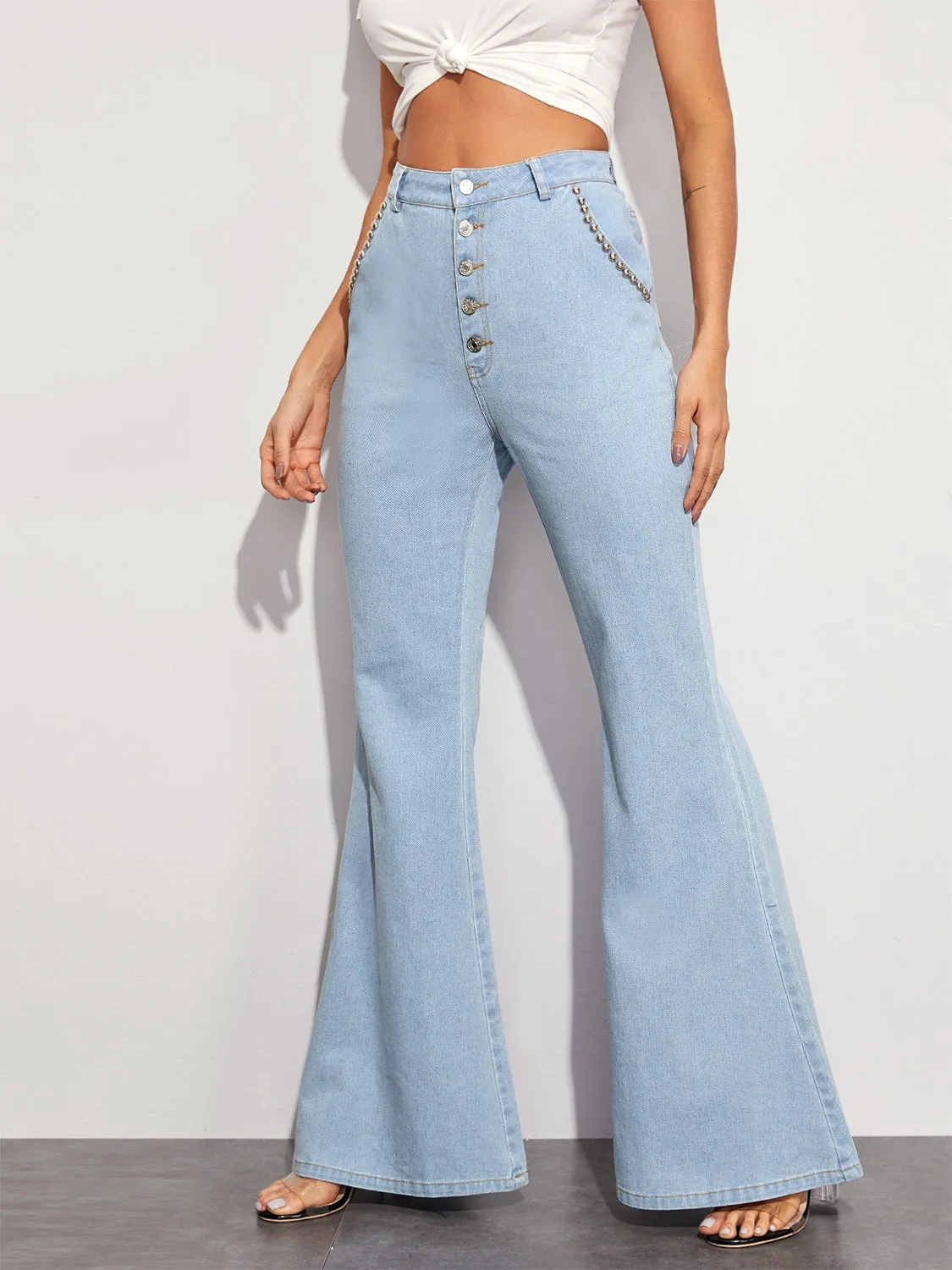 Button Fly Wide Leg Jeans