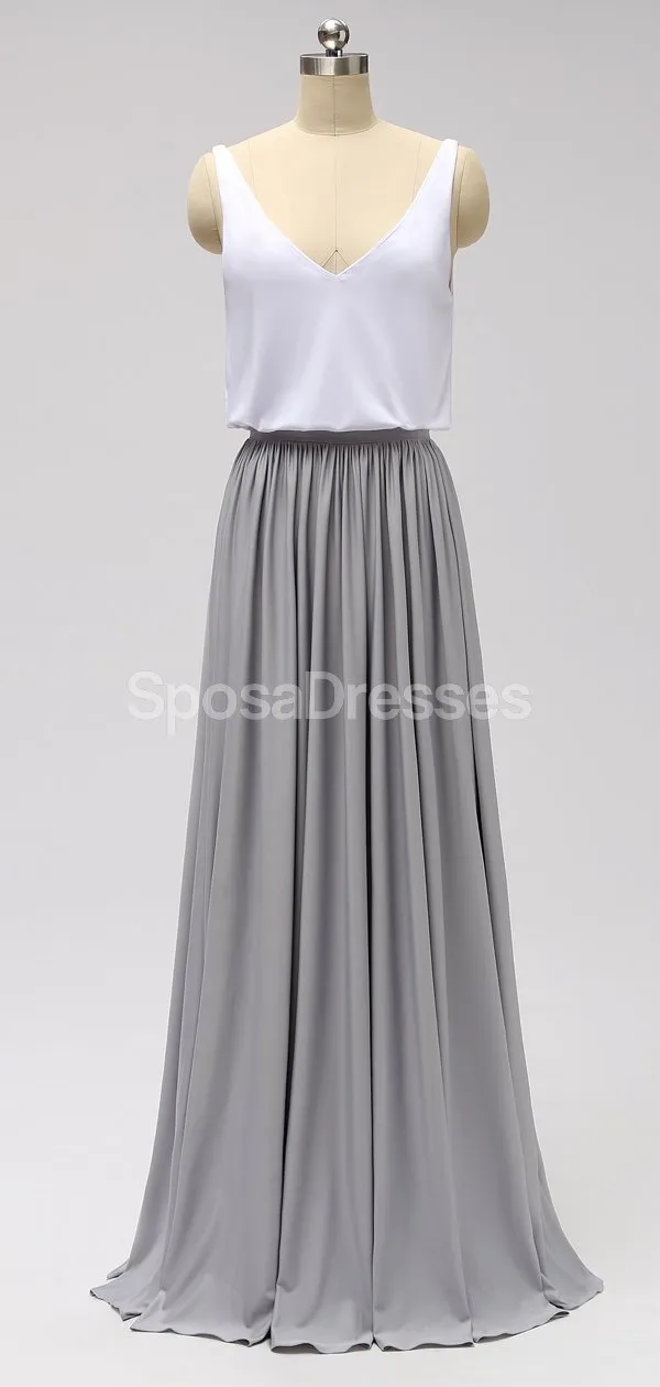 Casual Cheap Floor Length White And Grey Cheap Bridesmaid Dresses Online, WG601