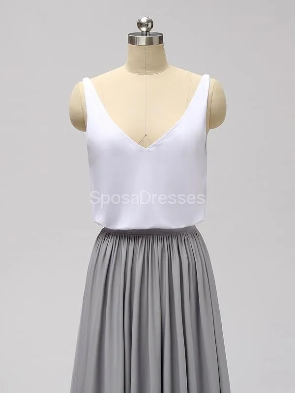 Casual Cheap Floor Length White And Grey Cheap Bridesmaid Dresses Online, WG601