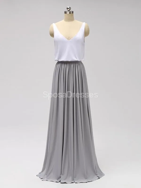 Casual Cheap Floor Length White And Grey Cheap Bridesmaid Dresses Online, WG601