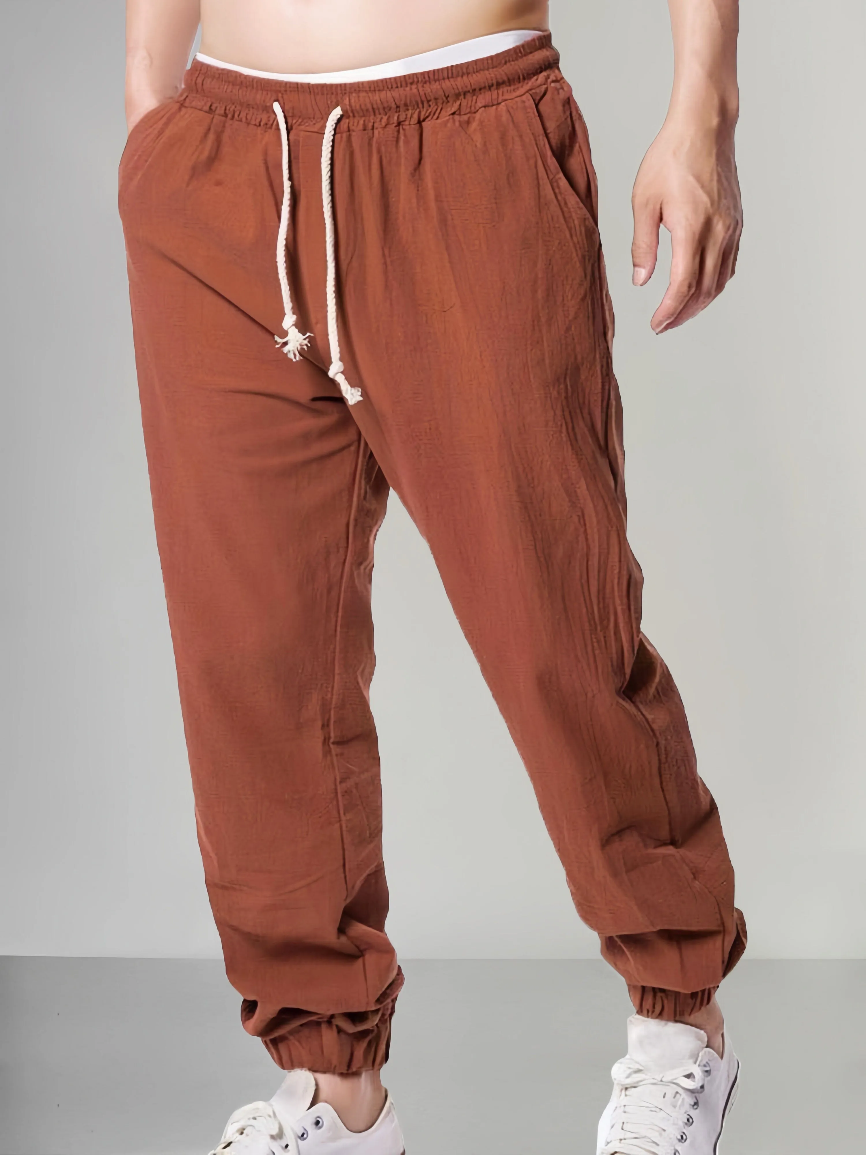 Casual Solid Cotton Linen Beam Feet Pants