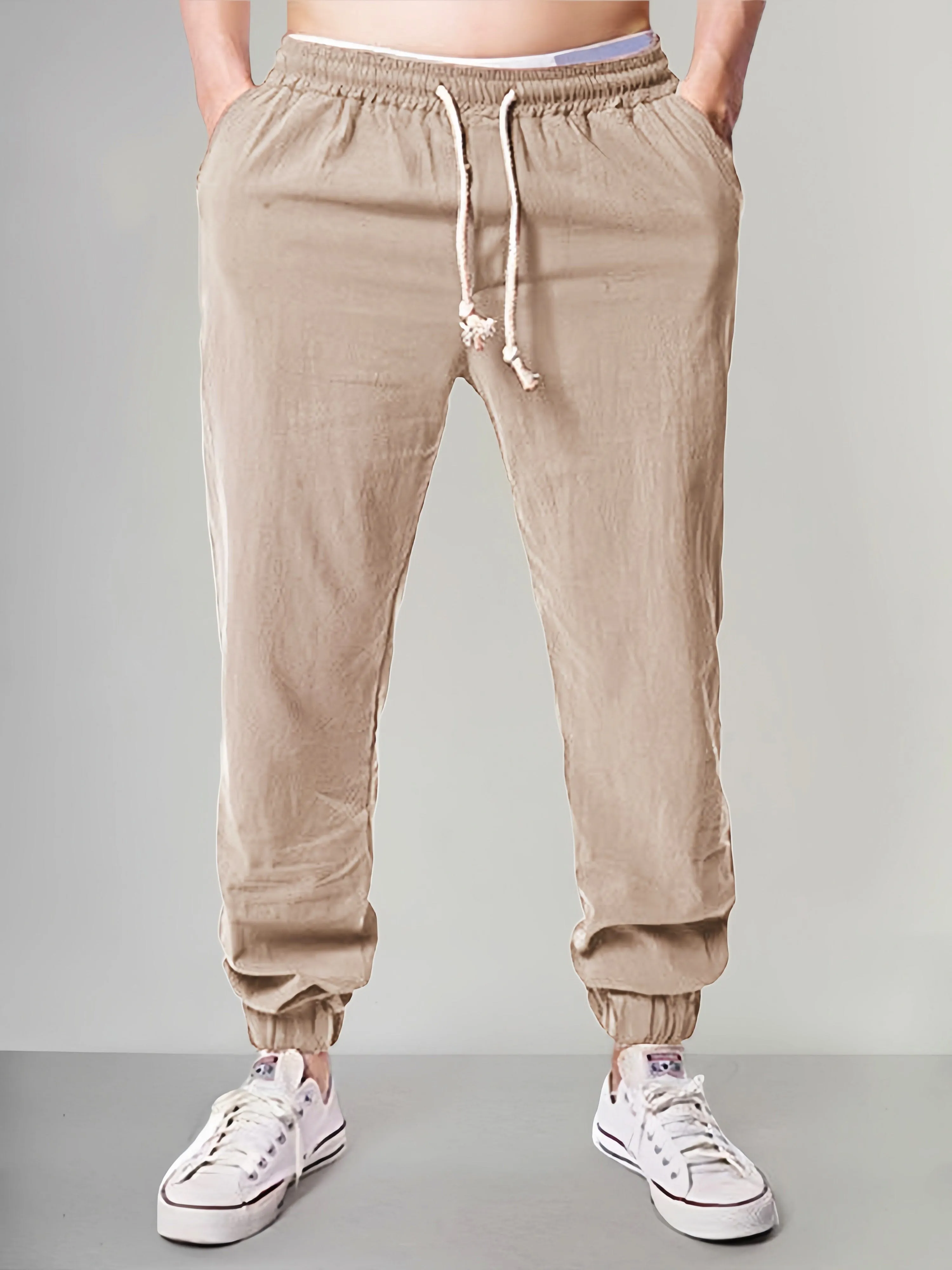 Casual Solid Cotton Linen Beam Feet Pants