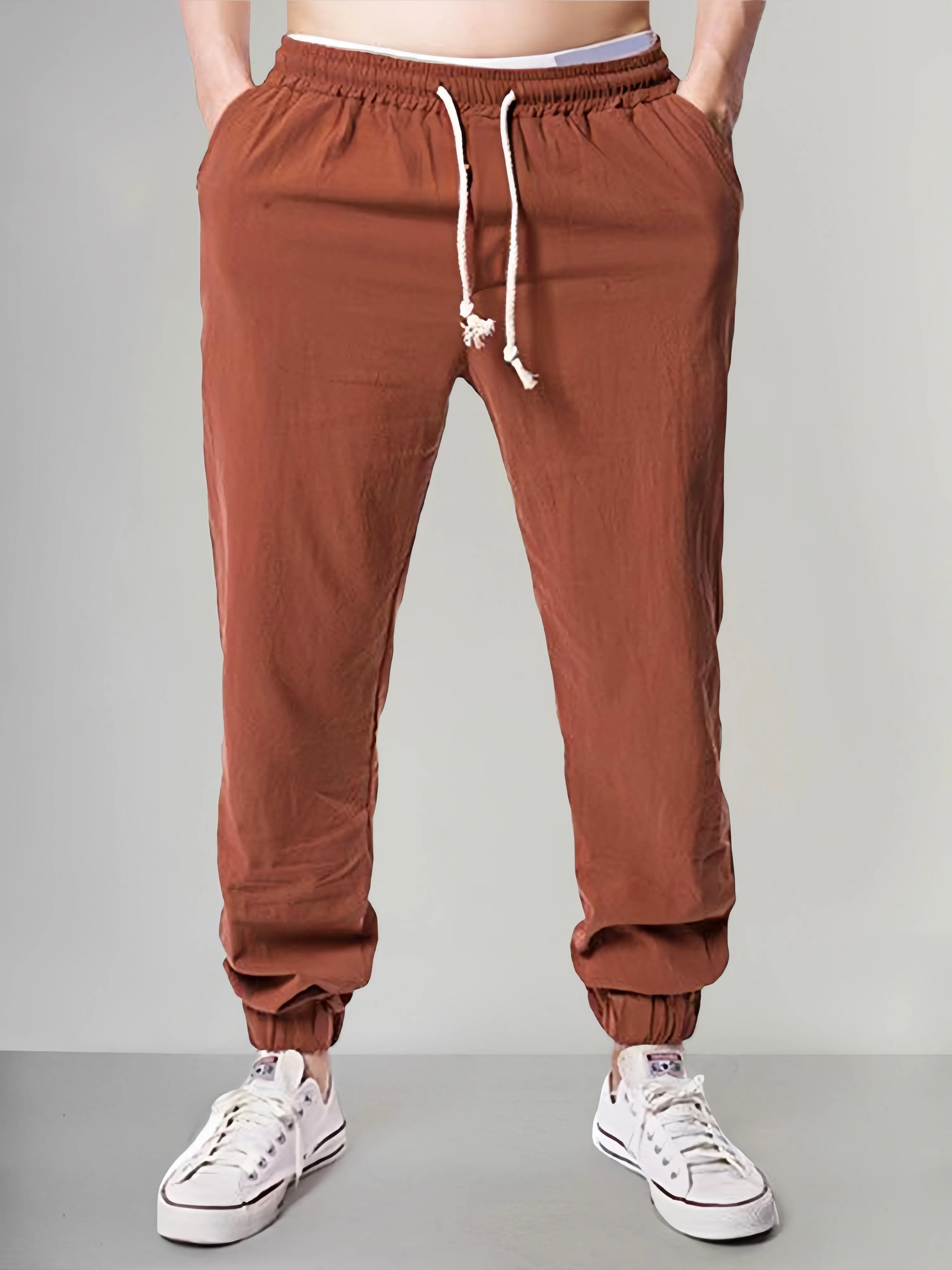 Casual Solid Cotton Linen Beam Feet Pants