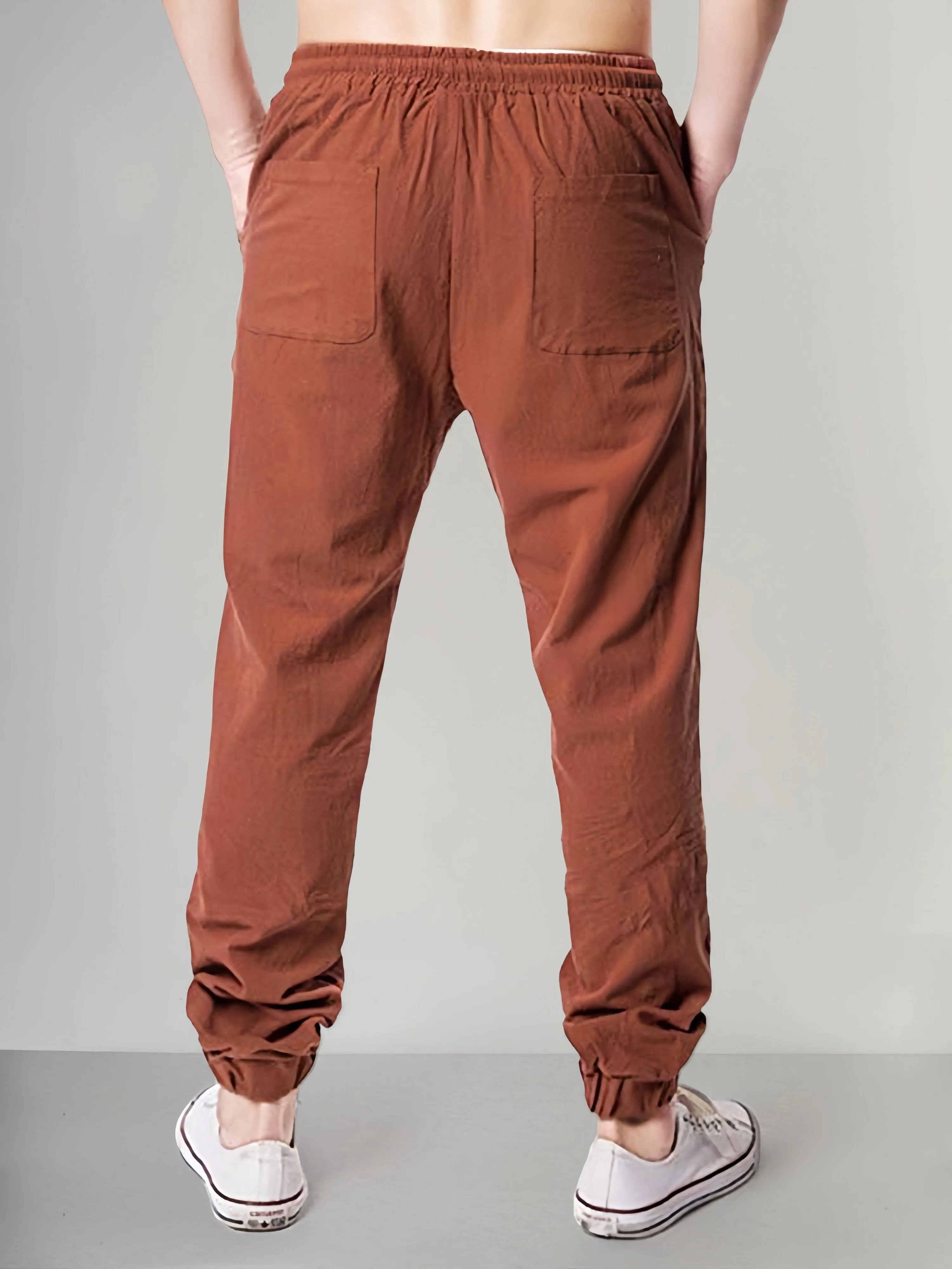 Casual Solid Cotton Linen Beam Feet Pants