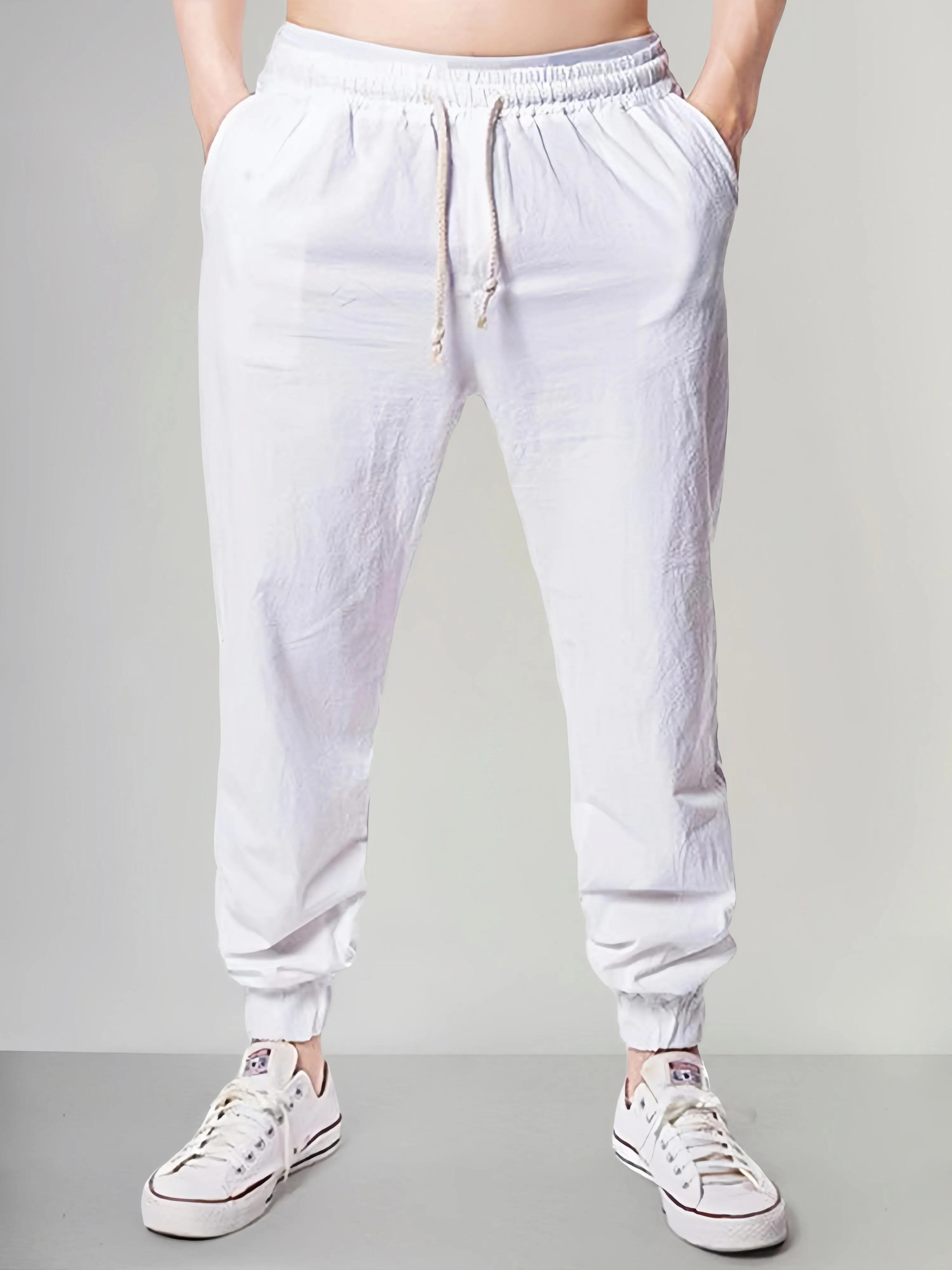 Casual Solid Cotton Linen Beam Feet Pants