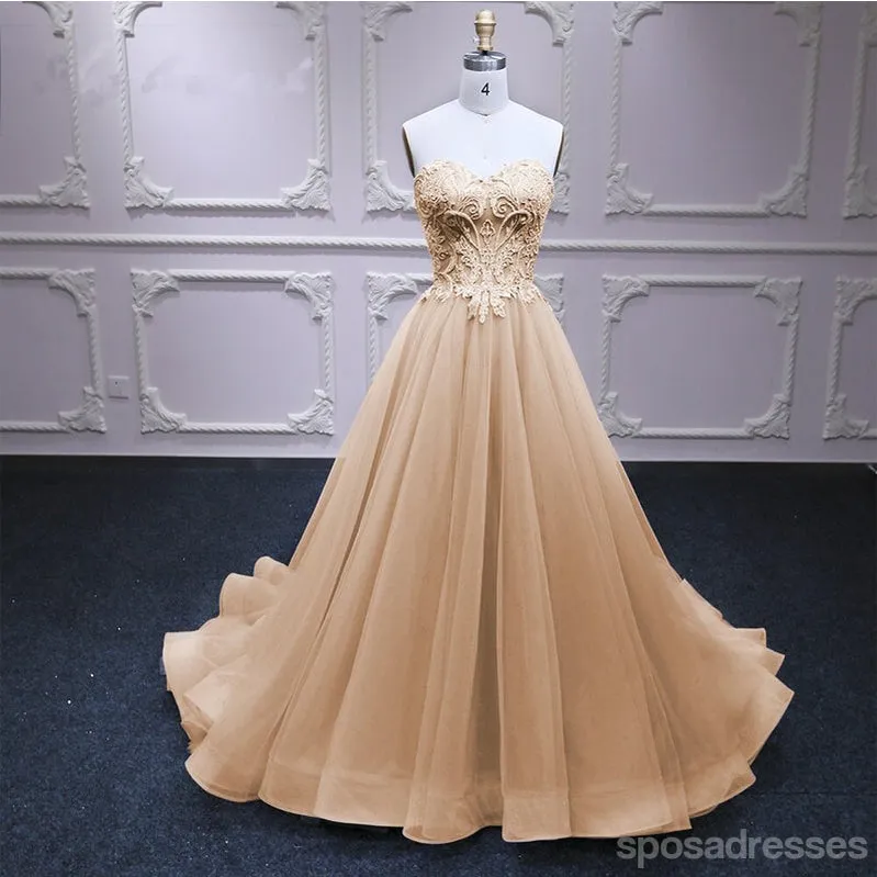 Champagne A-line Sweetheart Cheap Long Prom Dresses Online,12836