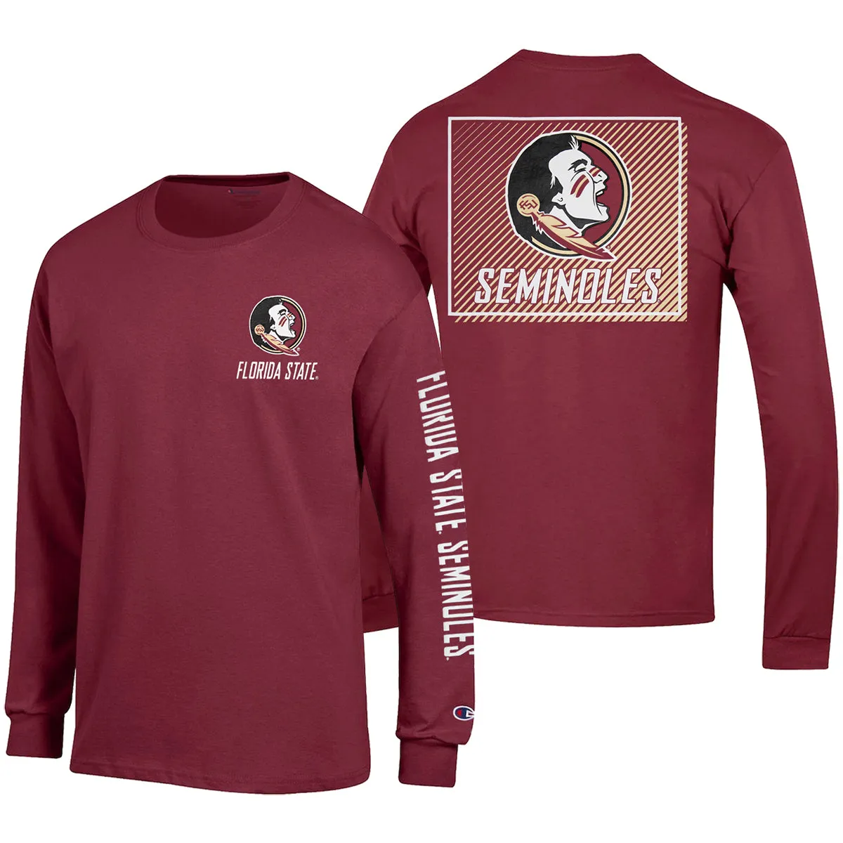 Champion Adult/Unisex Seminole Logo/Florida State Seminoles Design Long Sleeve T-shirt - Garnet