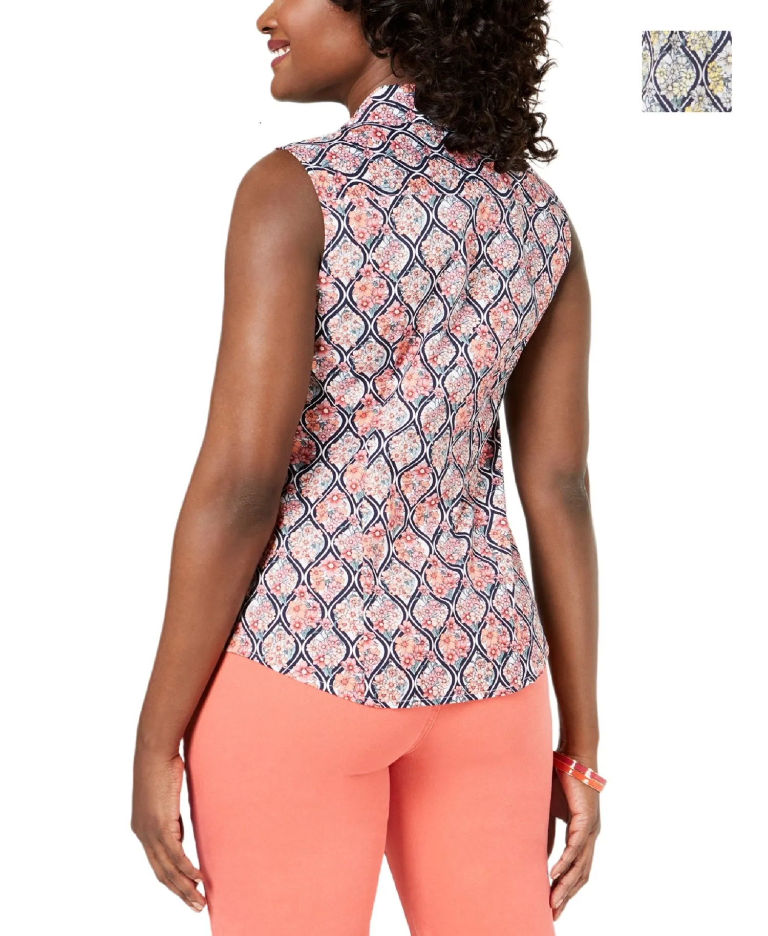 Charter Club Women's Printed Sleeveless Shirt, Citron Aura Cmb, 16