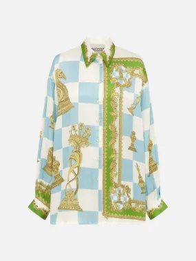 Luxury Checkmate Pattern Silk Shirt for Men