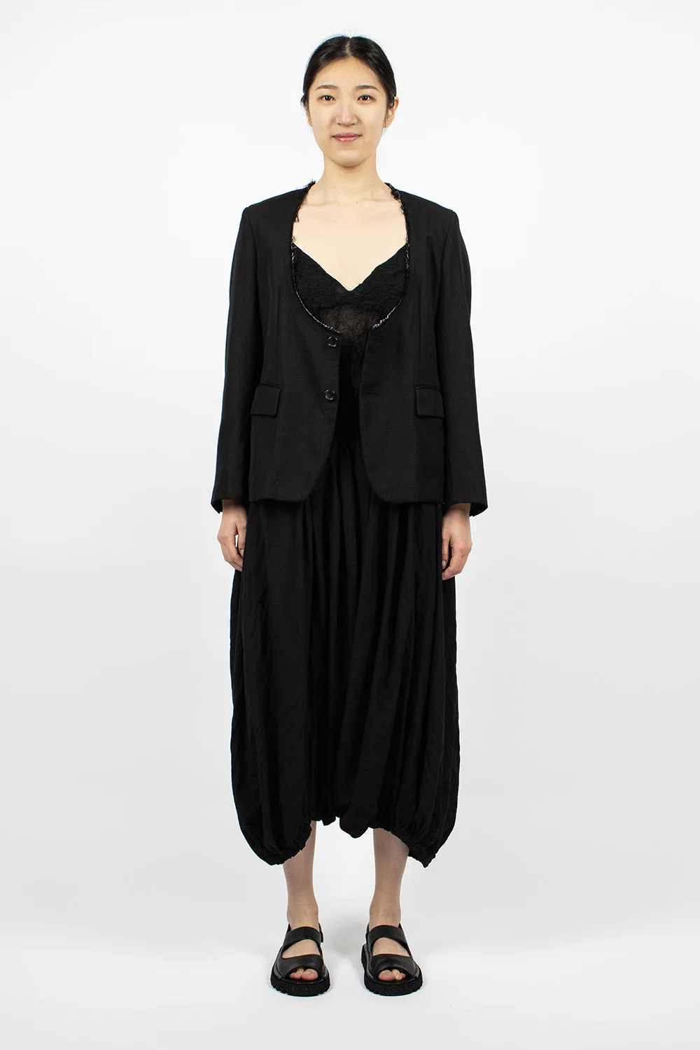 Cut-off Collar Wool Jacket Black