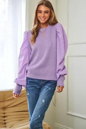 Davi & Dani Pearl Embellishments Contrast Sleeves Sweater