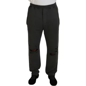 Dsquared² Dark Gray Cotton Men Casual Tattered Pants