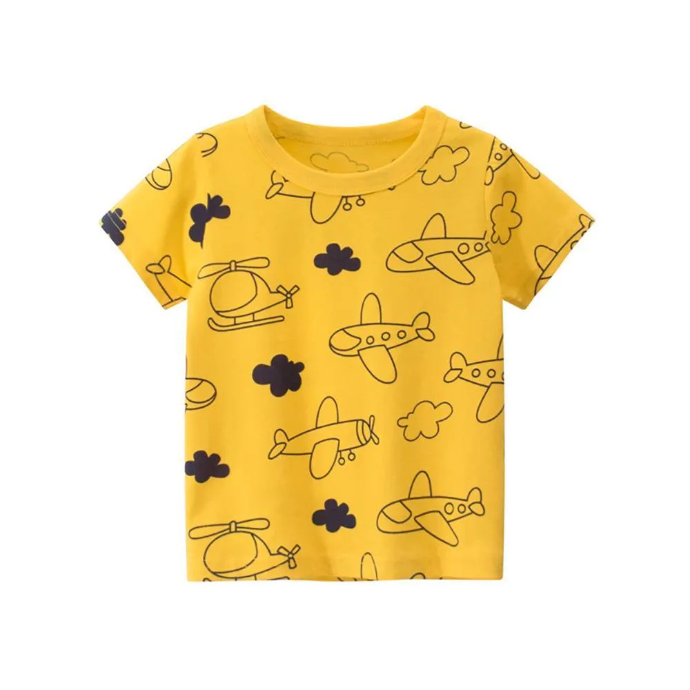 GOLDEN COLOR AIR VEHICLES PRINTED GRAPHIC T-SHIRT