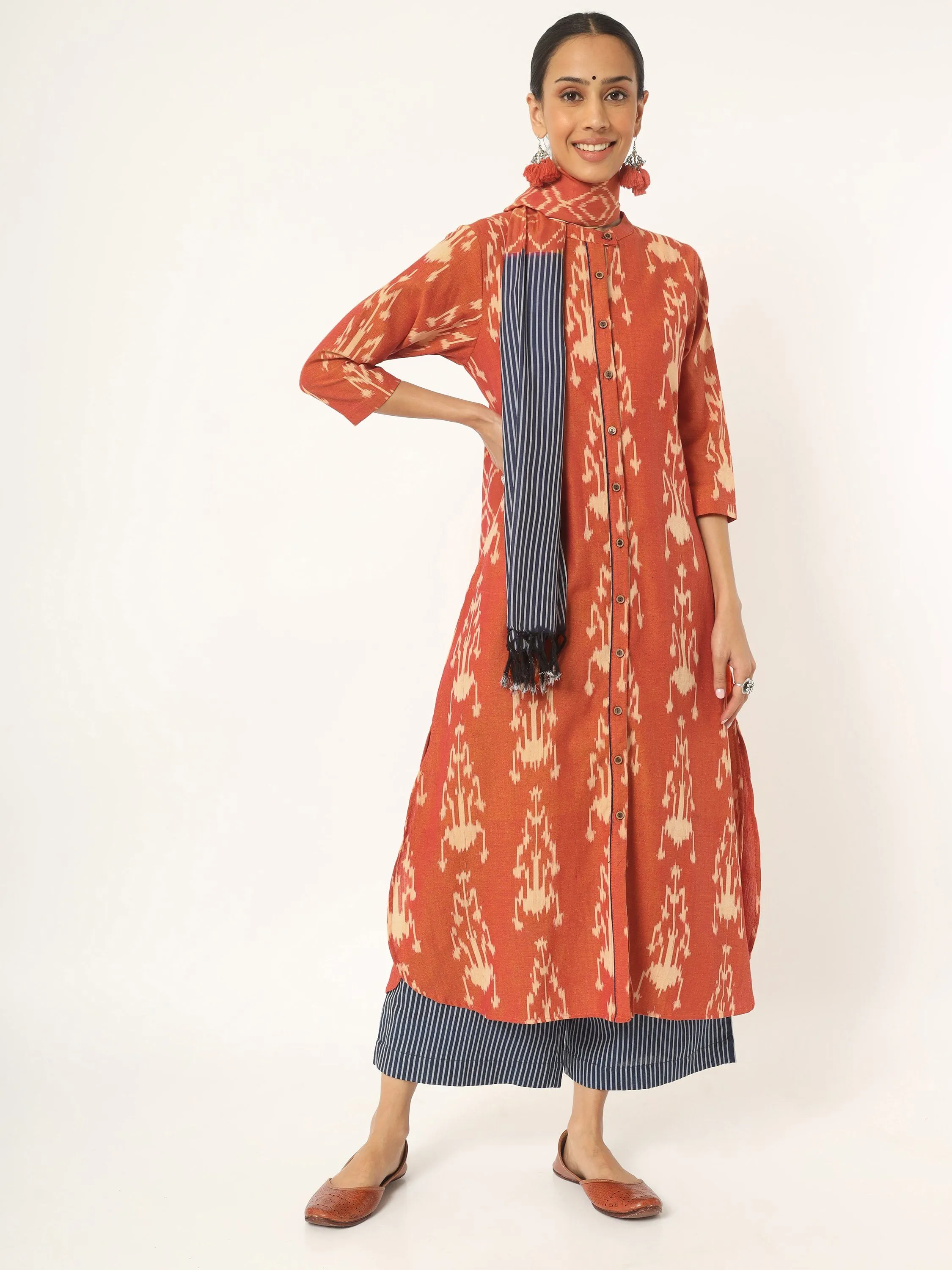 Handloom Ikat Kurti with Palazo and stole