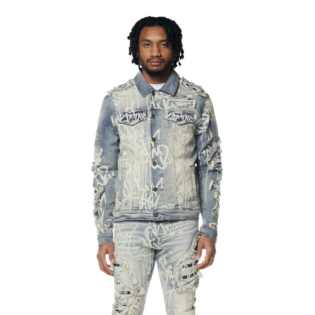 Heavy Rip & Repair Doodle Jean Jacket - Nassau Blue