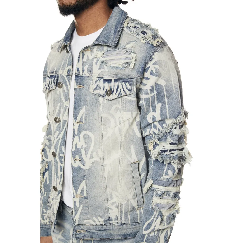 Heavy Rip & Repair Doodle Jean Jacket - Nassau Blue