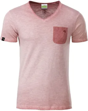 JAN 8016 ― Herren Bio-Baumwolle V-Neck Flammgarn T-Shirt - Soft Pink