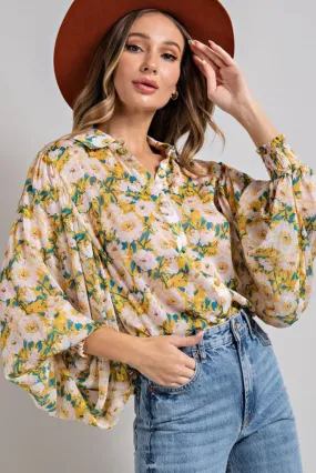 Jezabelle Balloon Sleeve Blouse - Floral Print