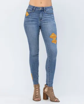 Judy Blue Mid Rise 70's Patch Skinny Jeans