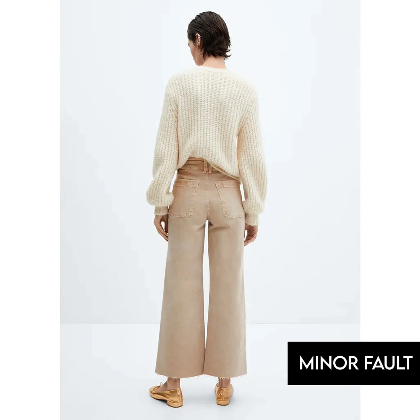 (Minor Fault) Beige Wide Leg Cropped Jeans