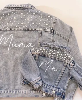 Stylish Pearl Embellished Denim Jacket for Adults