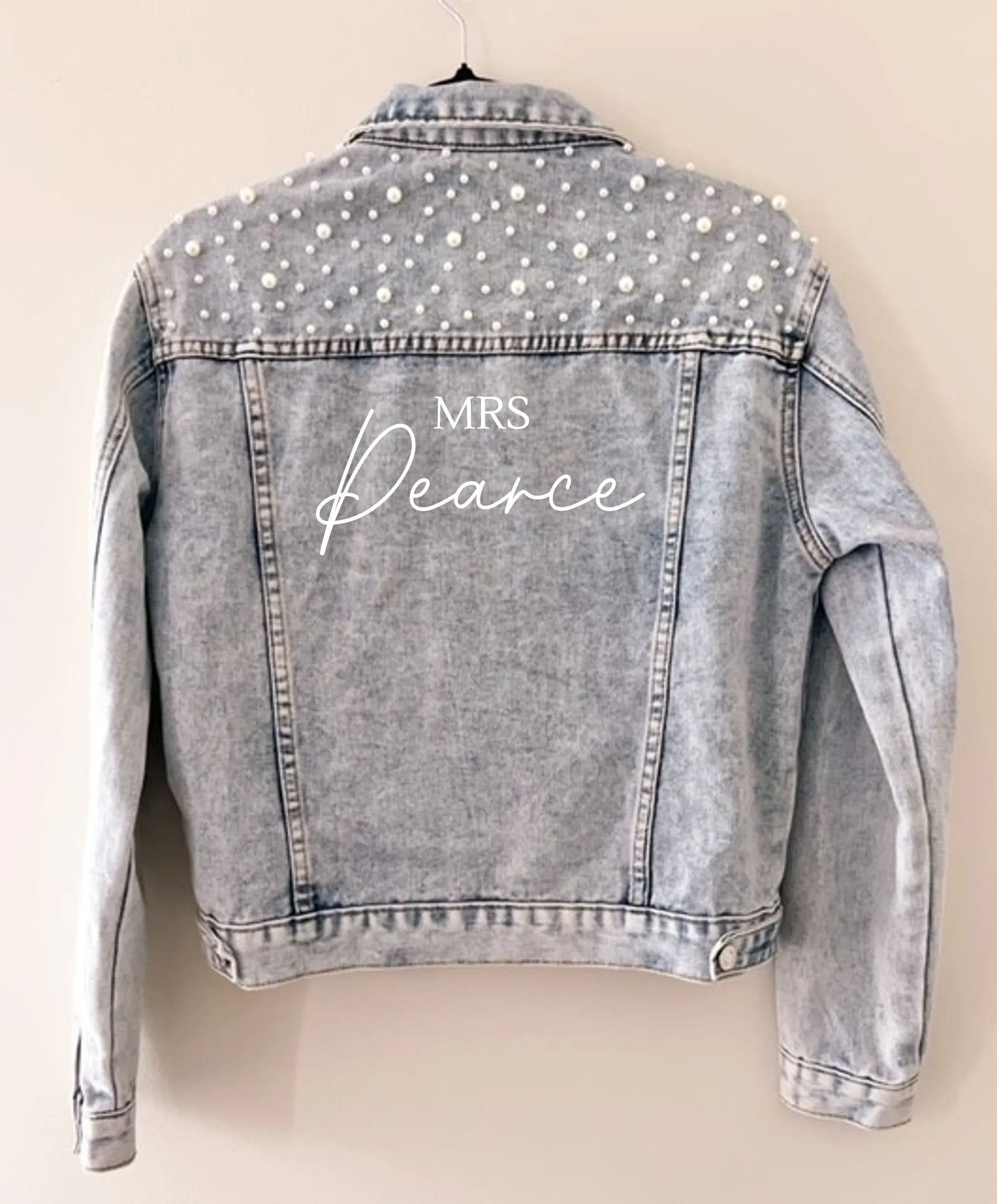 Stylish Pearl Embellished Denim Jacket for Adults