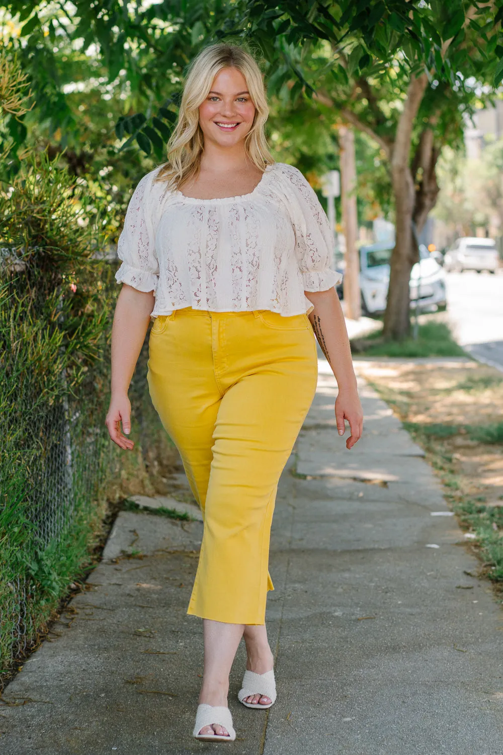 Rachel High Rise Yellow Braided Crop Wide - PLUS