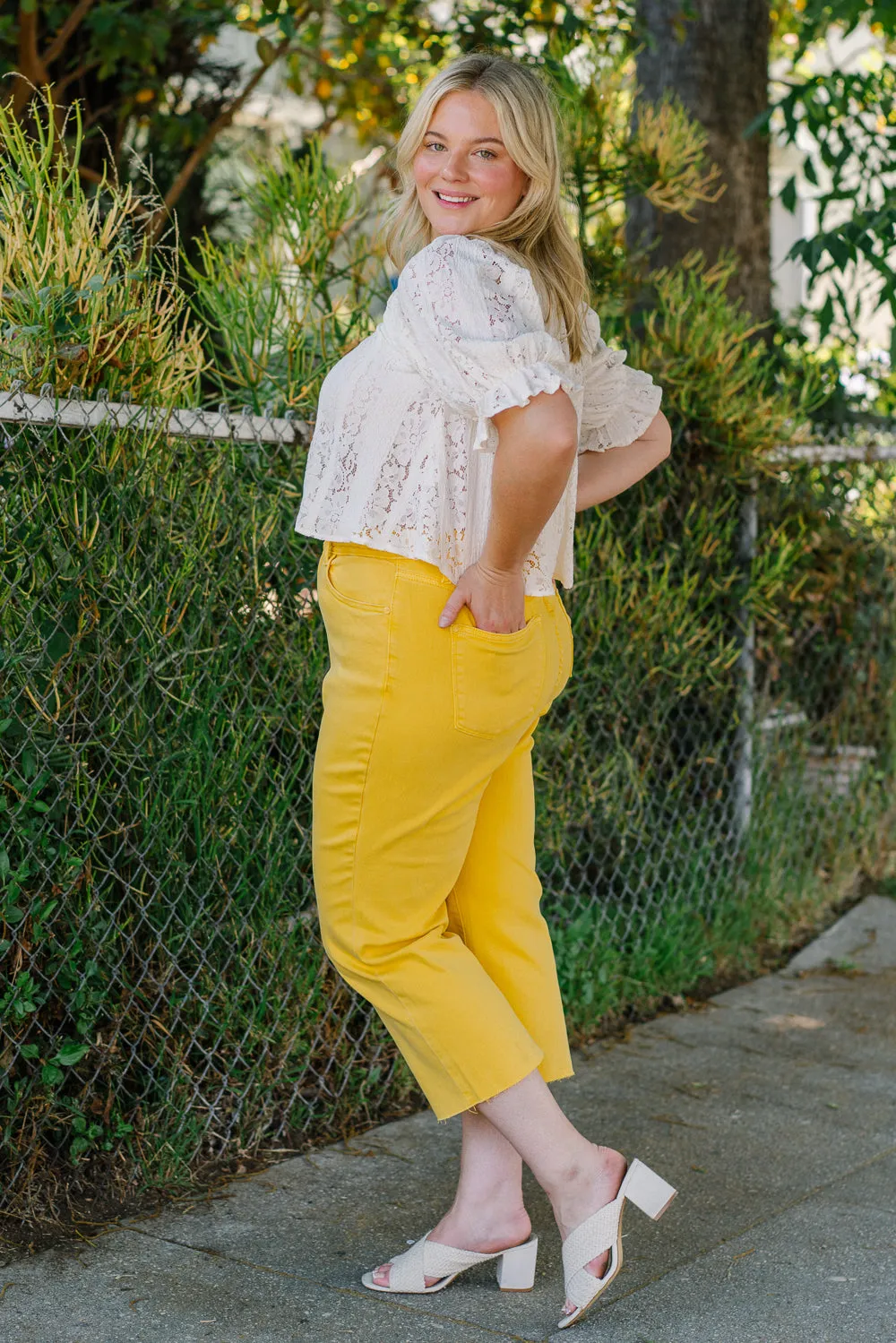 Rachel High Rise Yellow Braided Crop Wide - PLUS