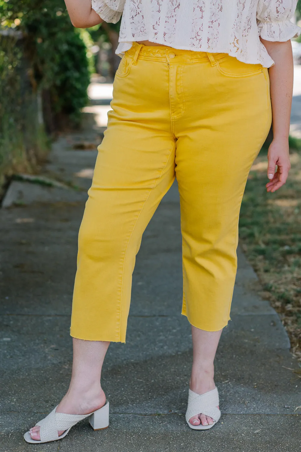 Rachel High Rise Yellow Braided Crop Wide - PLUS