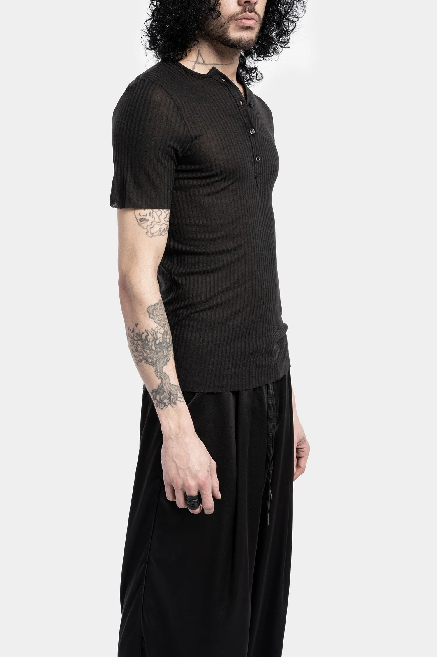 Silk blend henley t-shirt