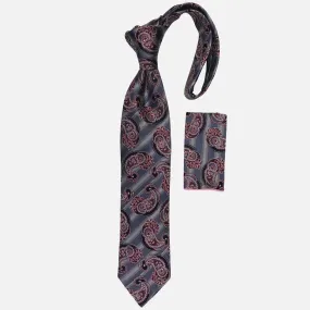 Steven Land Big Knot Silk Tie BW2400 Red/Black - Elegance Meets Paisley Perfection - 100% Silk, Handmade, with Matching Pocket Square