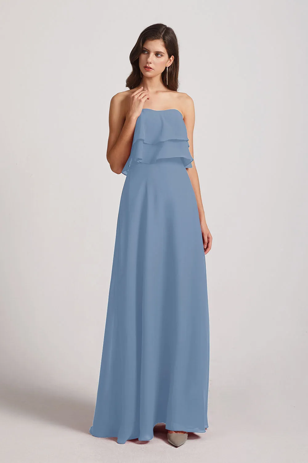 Strapless Chiffon Bridesmaid Dresses with Tiered Ruffles (AF0086)