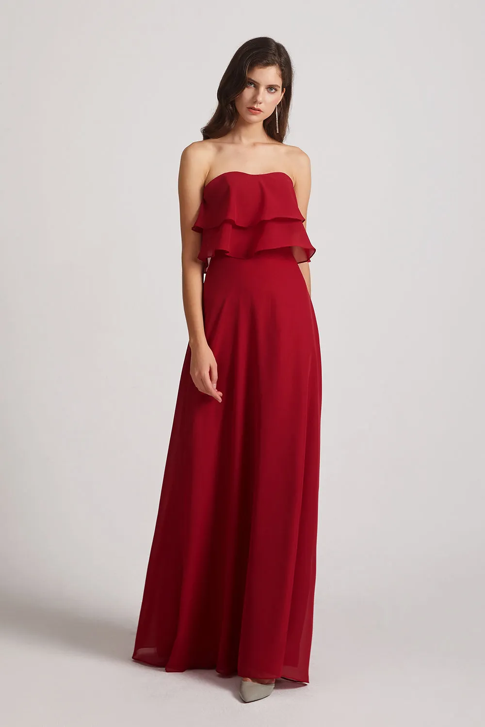 Strapless Chiffon Bridesmaid Dresses with Tiered Ruffles (AF0086)