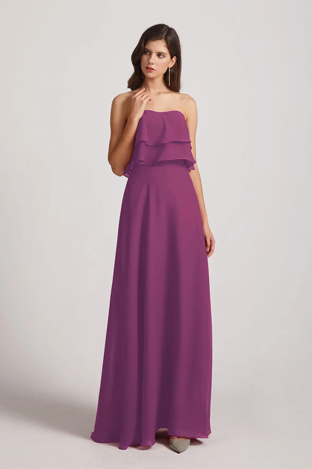 Strapless Chiffon Bridesmaid Dresses with Tiered Ruffles (AF0086)