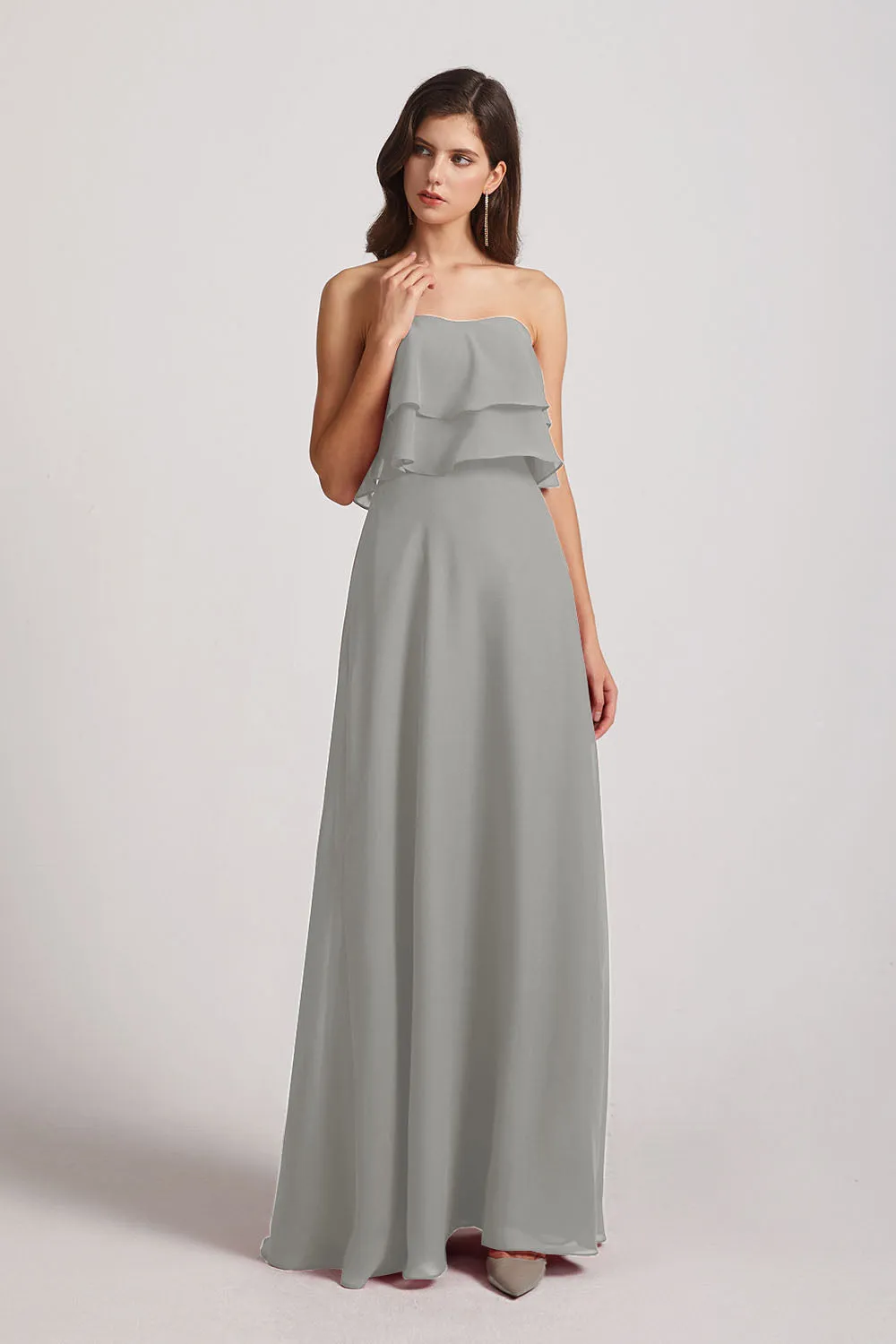 Strapless Chiffon Bridesmaid Dresses with Tiered Ruffles (AF0086)