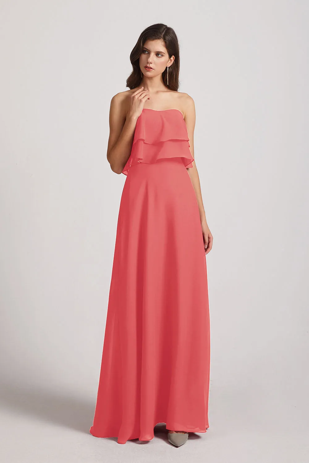 Strapless Chiffon Bridesmaid Dresses with Tiered Ruffles (AF0086)