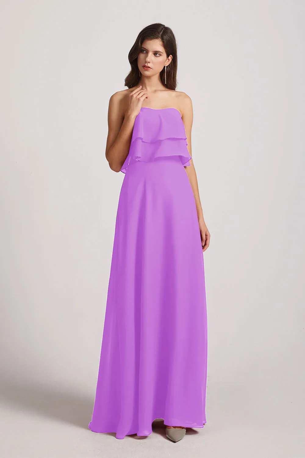 Strapless Chiffon Bridesmaid Dresses with Tiered Ruffles (AF0086)